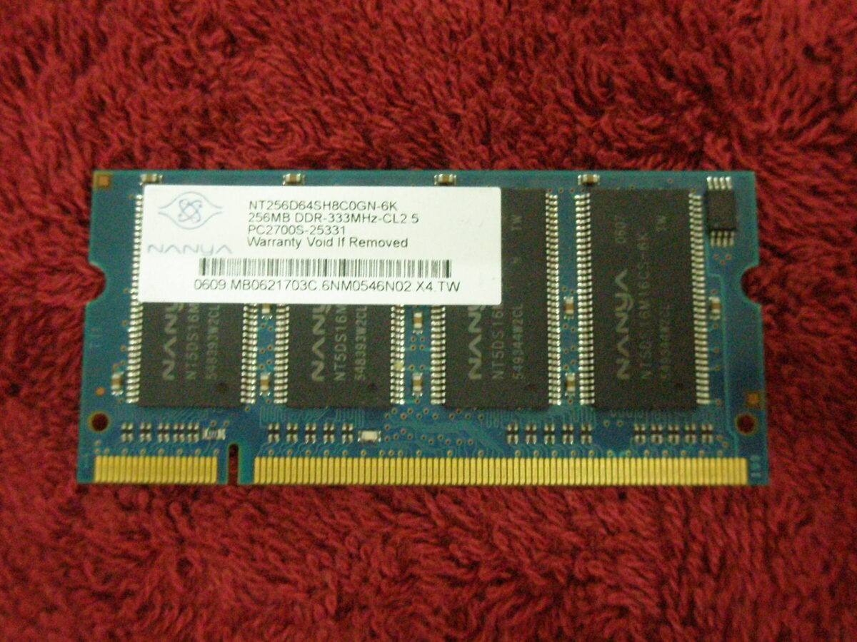 NANYA 256MB DDR 333MHz LAPTOP MEMORY RAM PC2700S-25331 NT256D64SH8C0GN-6K